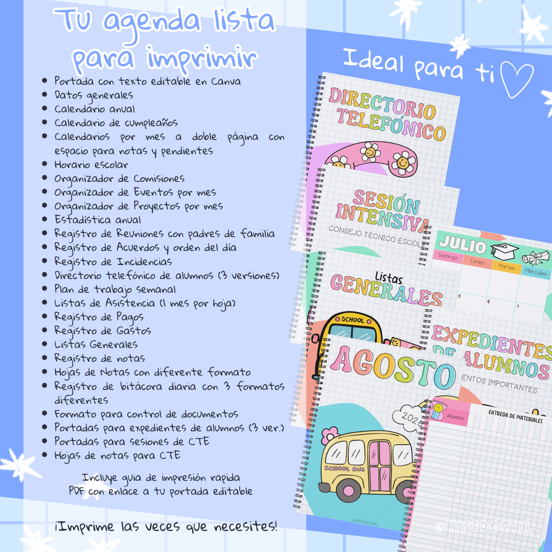 Agenda Escolar Imprimible 2026-2027 | Planner Docente PDF + Portada Editable Canva - Image 3
